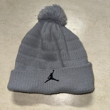 Jordan Jump Knit Beanie Hat Youth Winter Gray Blue Cap Cuffed Pom Pom Warm Knit