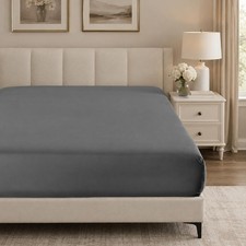 1 PCS Dark Grey Twin Fitted Sheet Soft Breathable Cooling 16 Inch Deep Pocket