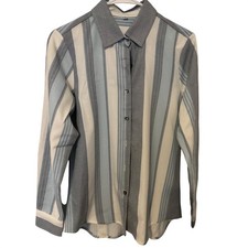 Womens Button Down Shirt Striped Blue White Collared Long Sleeve SZ S