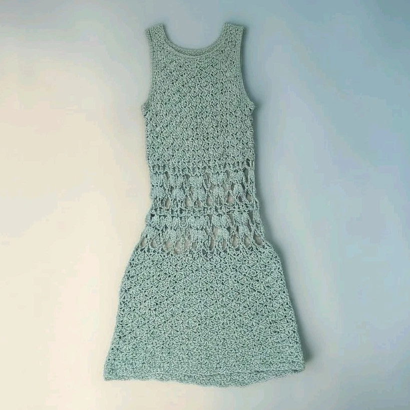 crochet dress ebay AUW size Small Lace Off-White Lined Crochet Dress