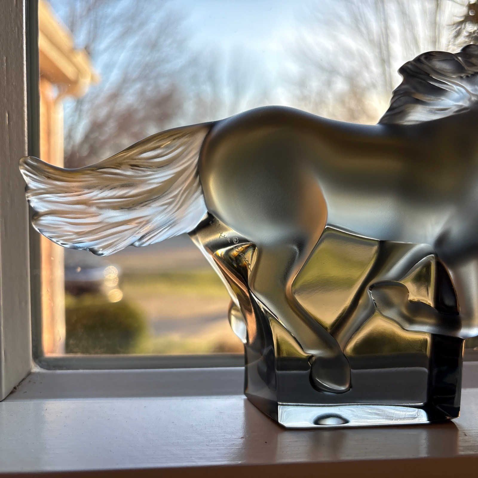 Lalique Kazak Gray Galloping Horse Crystal - MINT Condition