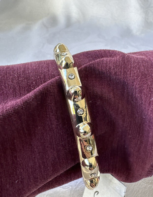 Sequin Brand Goldtone W CZ Textured Studs Bangle Bracelet NEW