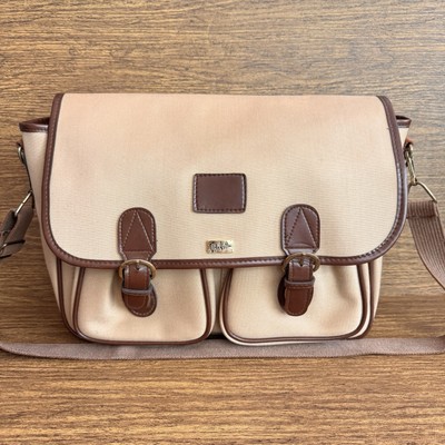 Vintage John Weitz Tan Canvas Messenger Bag Satchel Work Office Academia Preppy
