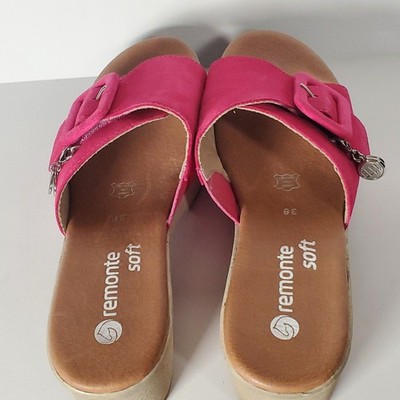 Remonte Soft D0N56-31 Fuchsia Pink Suede Slide Sandals Womens EU 38 Block Heel
