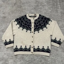 Vintage Eastern Mountain Sports Cardigan Sweater Mens Large Wool Fair Isle 90s
