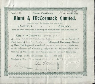 Blunt & McCormack Limited London 1929 ( Movie Film Cinama Productions )