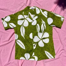 Vintage 50s Hawaiian Surf Shirt M Mens Loop Collar Barkcloth Made in Hawaii