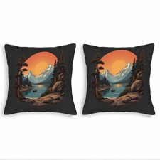 Set of 2 18x18in Throw Pillow Covers - Serene Mountain Landscape Design