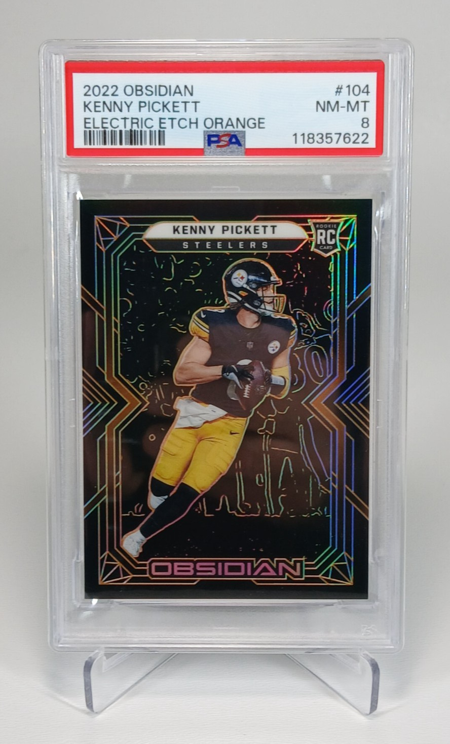 Kenny Pickett 2022 Obsidian Electric Etch Orange Rookie RC SSP /75 #104 PSA 8