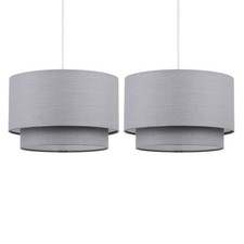 Pair of Easy Fit Light Shades Dark Grey 2 Tier Modern Ceiling Pendant Shades