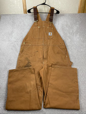 Vintage Carhartt Overalls Mens 40x30 R01 BRN Bibs Brown Duck Canvas Double Knee