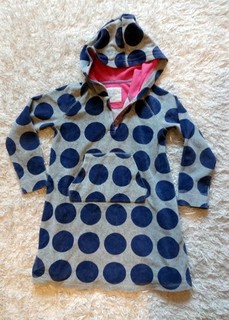 Süßes Kleid Mini Boden 4 5y 110 116 Punkte Velour Samt mit Kapuze & Kängurutasch