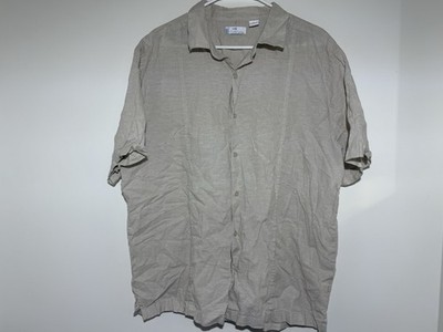 Cafe Luna Men's XL Beige Solid Linen Woven Short Sleeve Button-Up Point Collar