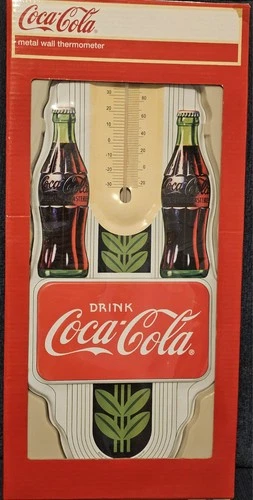 Official Coca Cola Drink Coke Double Bottle Metal Wall Thermometer Vintage
