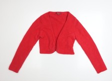 Monsoon Women Red Angora Blend V-Neck Cropped Cardigan Size 12