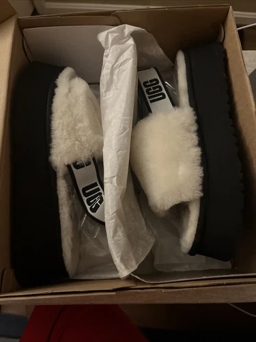 Sandali UGG donna discoteca slide bianchi taglia 10 pelle di pecora tacco plateau