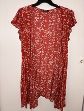 SHEIN CURVE 1XL Red White Floral Sundress Knee Length Ruffle Sleeve Round Neck
