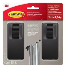 Command 10 lb Matte Black Curtain Rod Hooks, 2 Hooks and 4 Strips, No Drilling 3.54 per strip