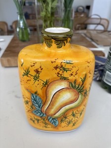 Vintage Italian Hand Painted Olive Oil Cruet Pear Motif Made in Italy