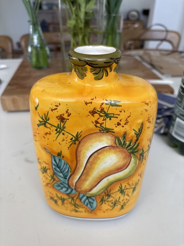 Vintage Italian Hand Painted Olive Oil Cruet Pear Motif Made in Italy