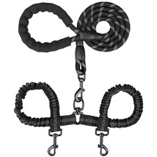 Double Dog Leash, Dual Dog Leash, 360  Swivel Tangle Free Bungee Walking Tr