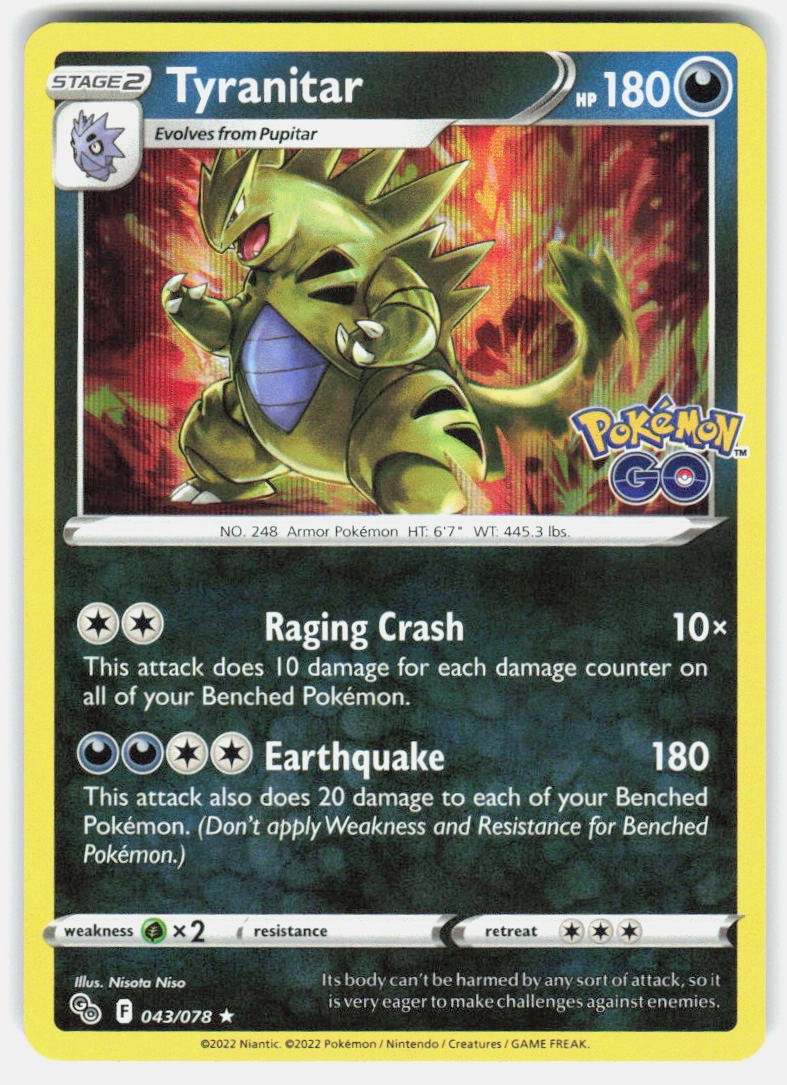 TYRANITAR 043/078 HOLO RARE POKEMON GO POKEMON HOLO NM/M