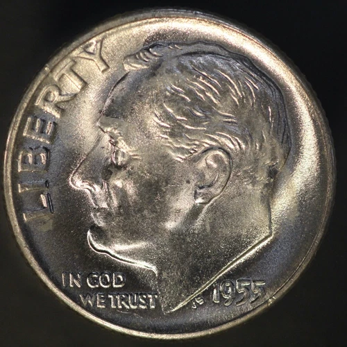 1955 D ROOSEVELT DIME BU FRESH FROM ORIGINAL ROLL-LOT 3091