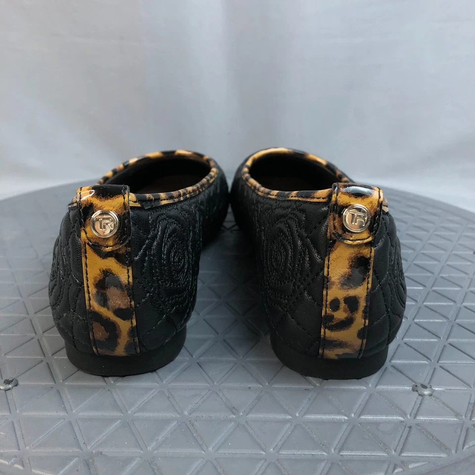 Taryn Rose Womens Quilted Leather Ballet Flats Reese Nappa Leopard Black Size 5 - Image 4 of 4