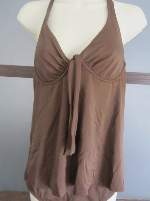 J Crew Tankini Halter Con Aros 32C Medio Superior e Inferior Marrón Nadar Playa Piscina Foto 2 de 3