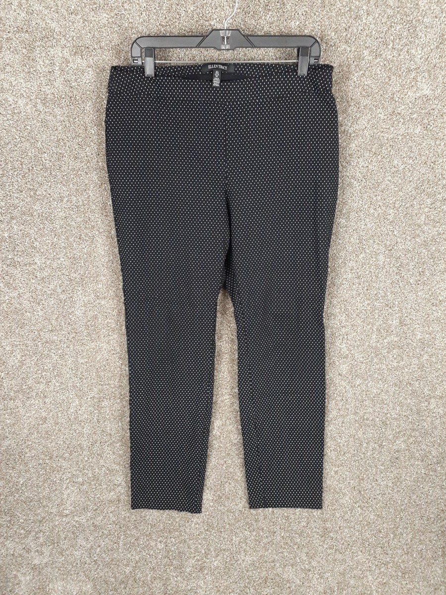 Ellen Tracy Pull On Pants Womens L Black White Polka Dot  display picture 1