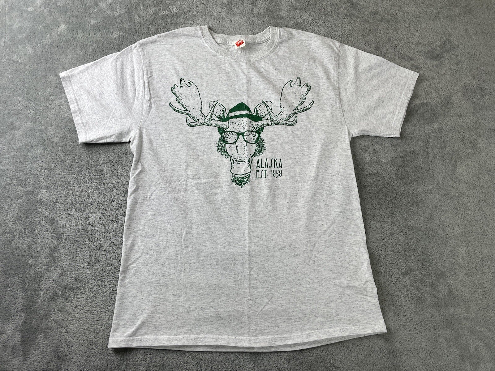 ALTRA T Shirt Alaska Hipster Moose Uomo M Piccola Grigio Chiaro Hanes Miscela Cotone