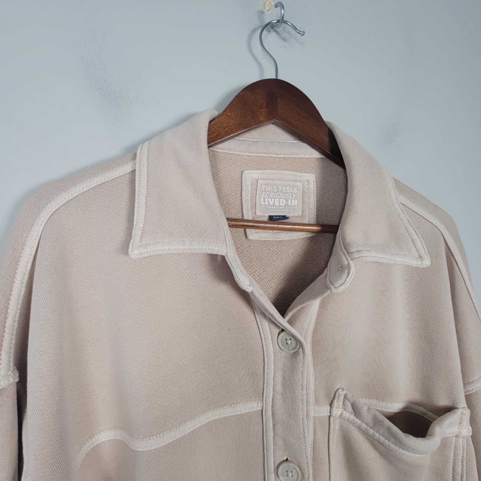 American Eagle Womens Beige M Button-Up Shacket Casual Overshirt
