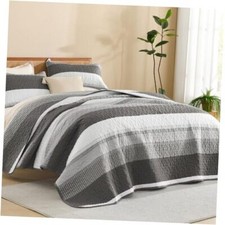 Quilt King Size Dark Grey, Stripe Patchwork King 106 96in 04 - Dark Grey