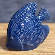 Vintage Blue Ceramic Fish Figurine Italy 1980s Ocean Nautical Decor Coastal Gift