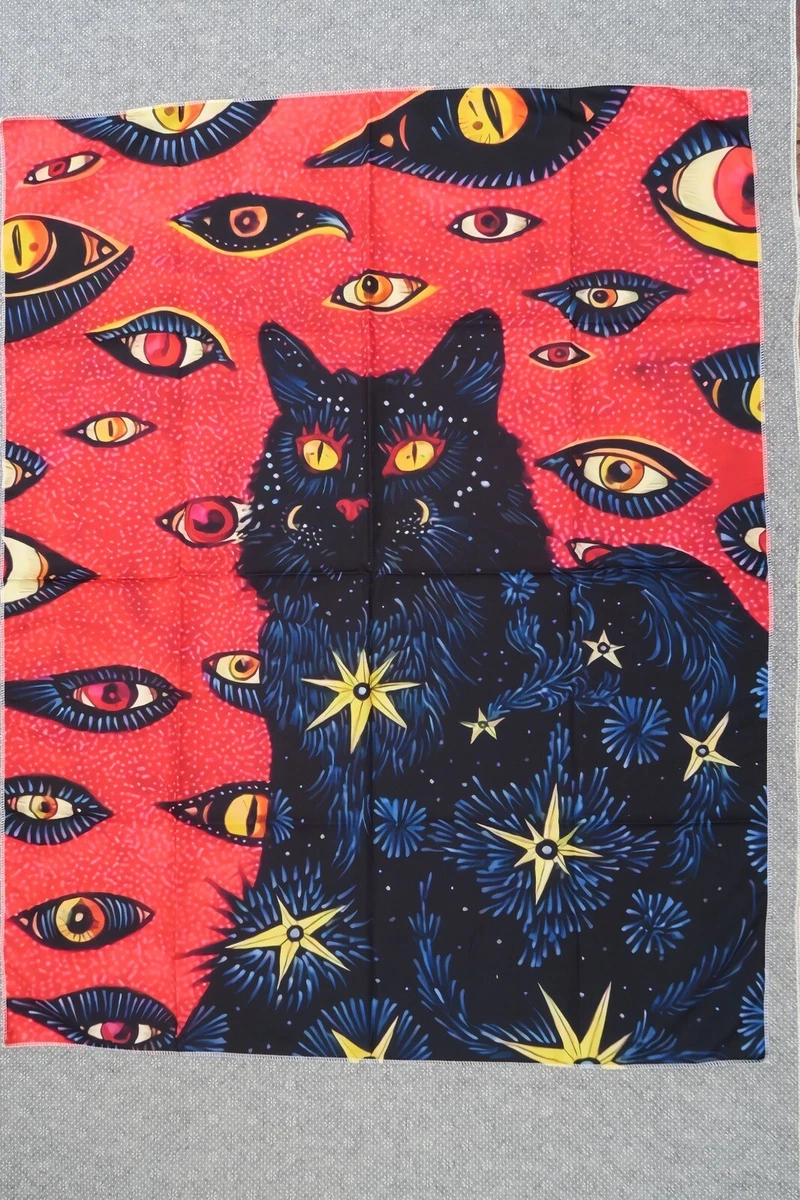 Tapisserie chat noir étoiles, nuit, lune, animaux mignons, bohème
