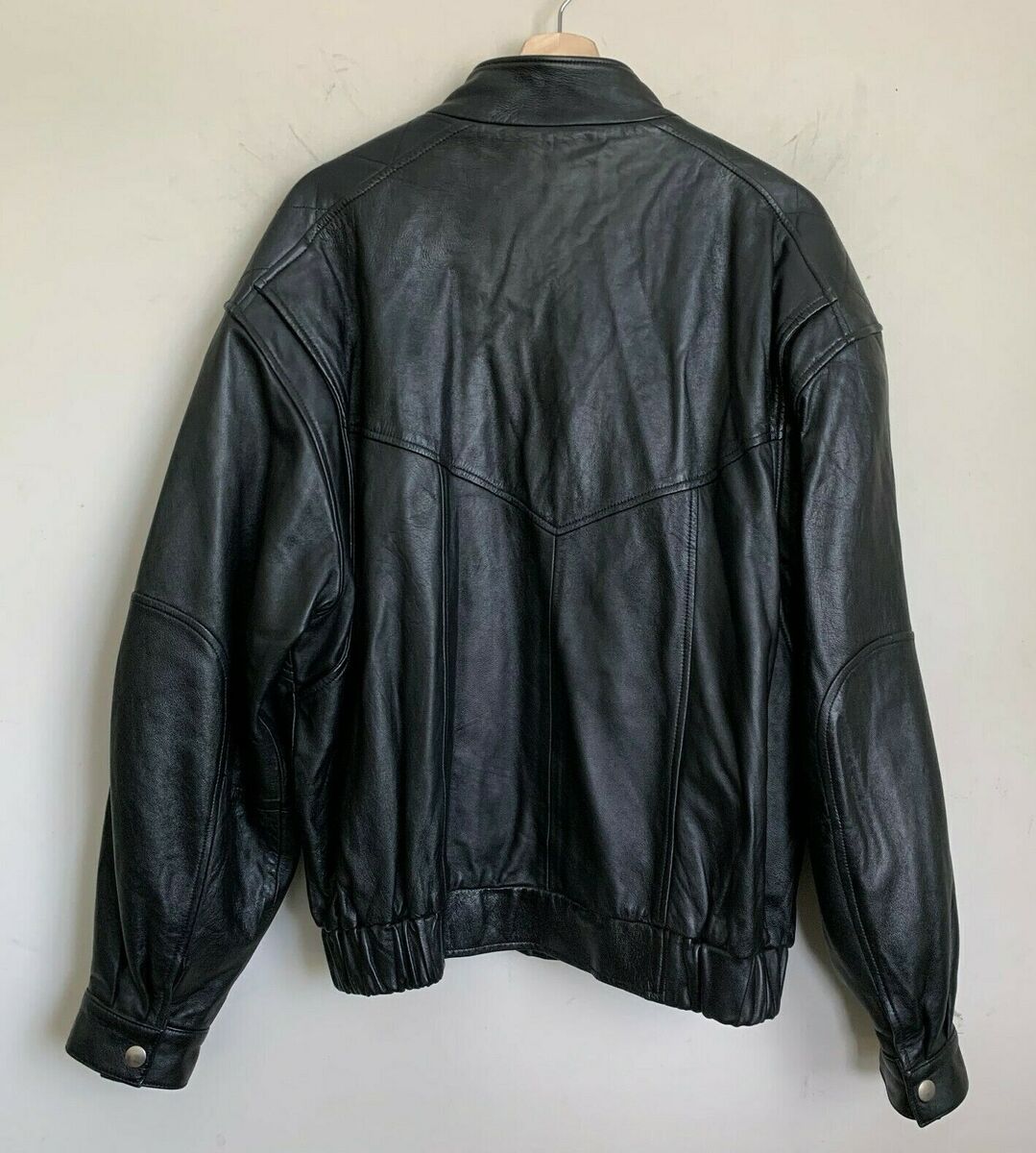 Julian K. Bomber Jacket Black Leather Zip Snap Pockets Julian K. Bomber Jacket Black Leather Zip Snap Pockets