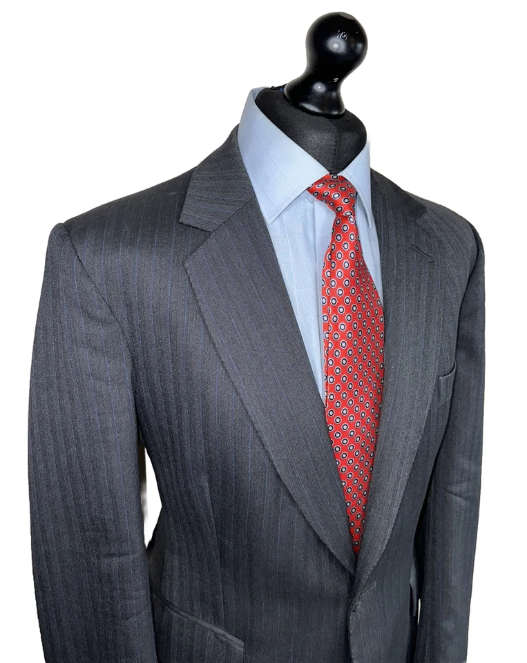 BESPOKE G.D.GOLDING SAVILE ROW LUXURY SUIT JACKET BLUE STRIPED GREY 40R - Image 2 of 4