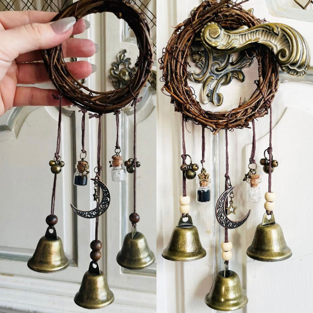 Witch Bells Wind Chimes Twine Wall Hanging Door Handle Blessing w/ Wicker Wreath eBay