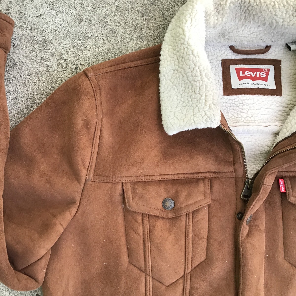 Levis Suede Leather Sherpa Trucker Jacket Size Medium Premium