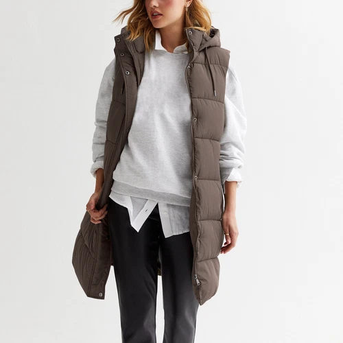 Womens Long Down Cotton Vest Puffer Vest Hooded Padded Winter Vest Jacket - Imagen 4 de 11