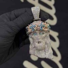 4.10Ct Round Cut Real Moissanite Jesus Face Men's Pendant 925 Sterling Silver