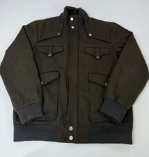 Vintage Coogi Wool Blend Brown Olive Green Military Style Bomber Jacket Coat XXL