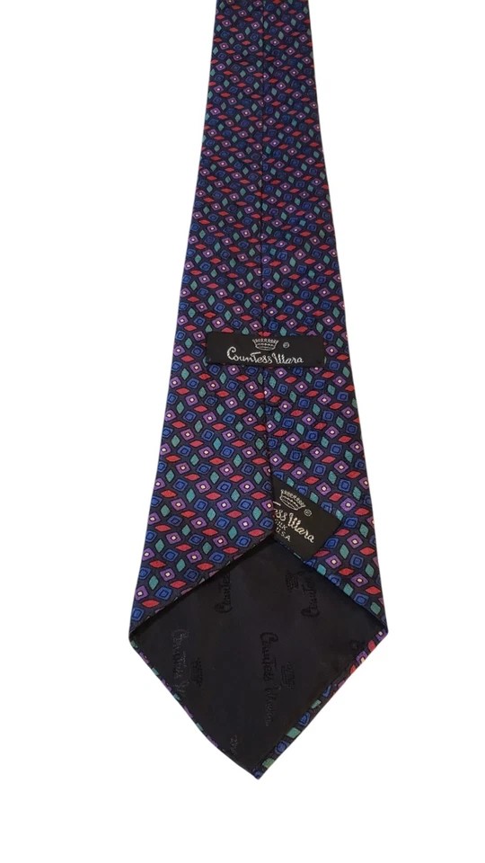 Corbata de cuello Countess Mara para hombre diseñador de lujo multicolor seda geométrica hecha en EE. UU. Foto 4 de 4
