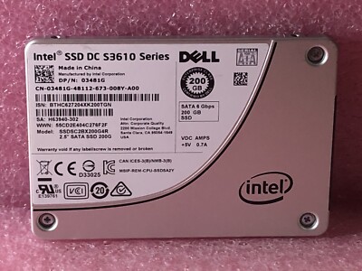 Dell 3481G 200GB 2.5 MLC SATA 6Gbs SSD (90% health and above)