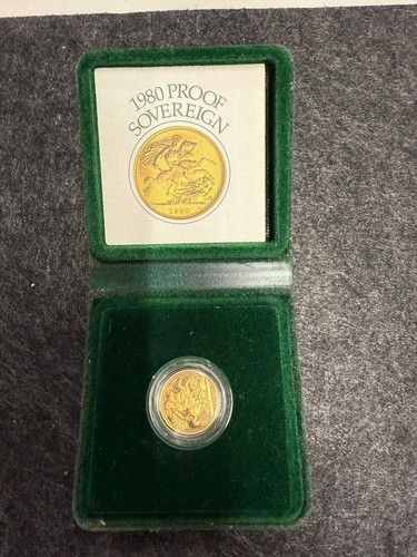 1980 Gold Proof Sovereign Coin – Queen Elizabeth II – Original Box & COA – 22ct