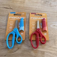2 New Fiskars Kids Pointed Tip  5" Scissors Safety Blade & Sheath Eraser