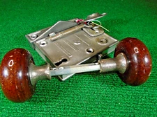 BRANFORD PYRAMID RIM LOCK SET w/KEY & KEEPER & ESCUTCHEONS - VERY NICE (17515)