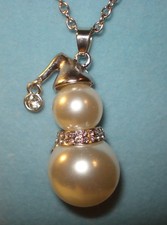 Rhinestone Faux Pearl Large Snowman Pendant Necklace New 