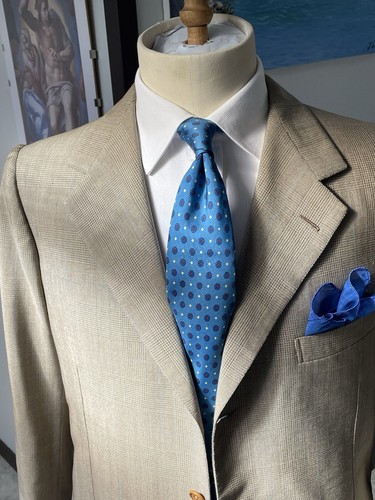 Domenico Caraceni Bespoke Suit Size L Prince Of Wales Grey Man - Foto 5 di 16