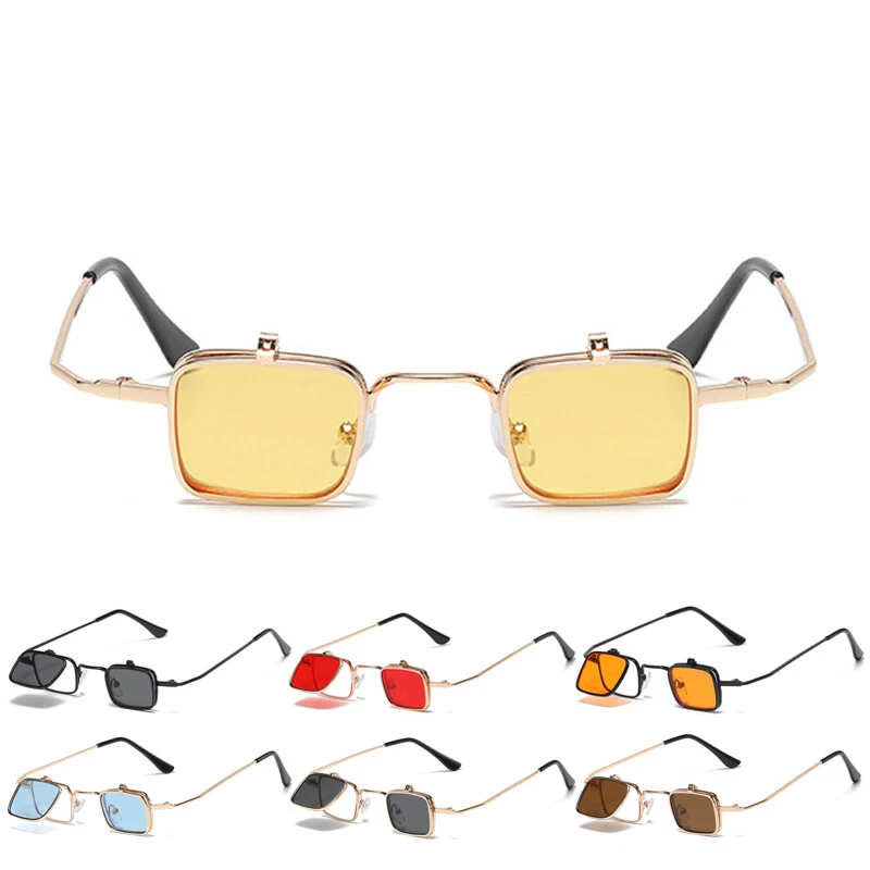 Trendy Retro Small Square Flip up Sunglasses Vintage 80s 90s